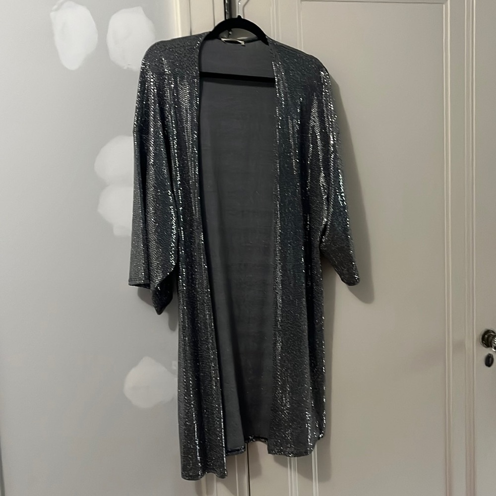Metallic silver kimono/jacket.